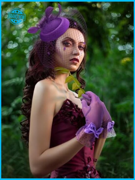 Vintage Fascinator Hat with Lace Gloves for Bridal Tea Party Wedding main image 5